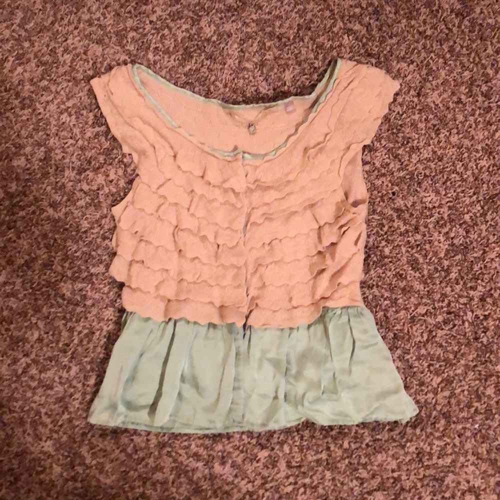 Knitted Knotted Flouncy Cream & Mint Wool Blouse